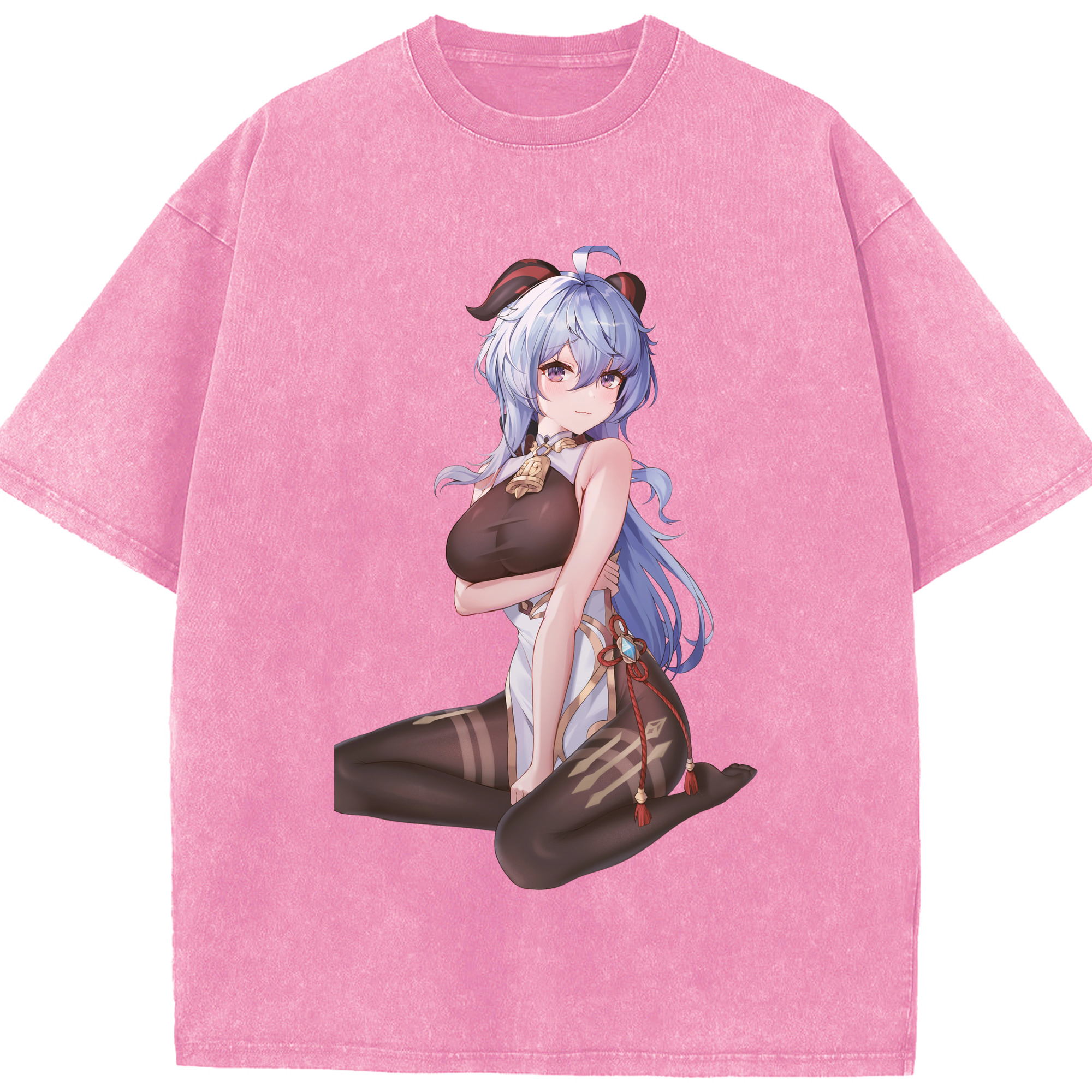 げんし神 甘雨 かんう genshin Ganyu 綿100% ヴィンテージ風 半袖Tシャツ（フロントプリント）